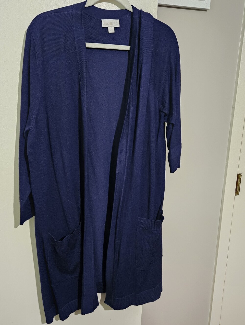 Belle by Kim Gravel Navy Open-Front Pocket Cardigan